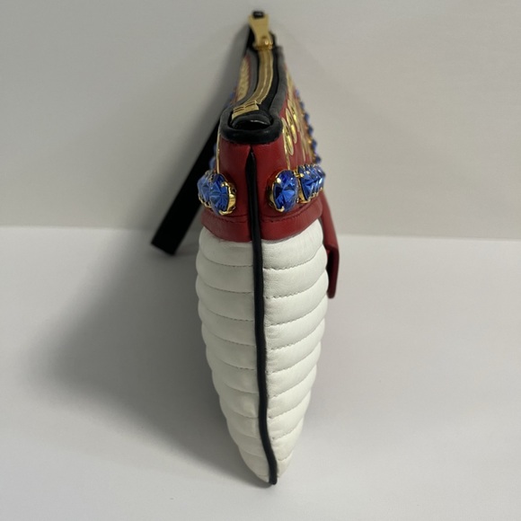 Miu Miu Nappa Biker Cry Vintage Rare red blue and white Studded Quilted Clutch✨ - Picture 5 of 10